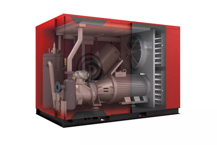 Técnico realizando manutenção em compressor parafuso